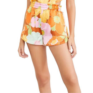Retro floral shorts elastic high rise waist